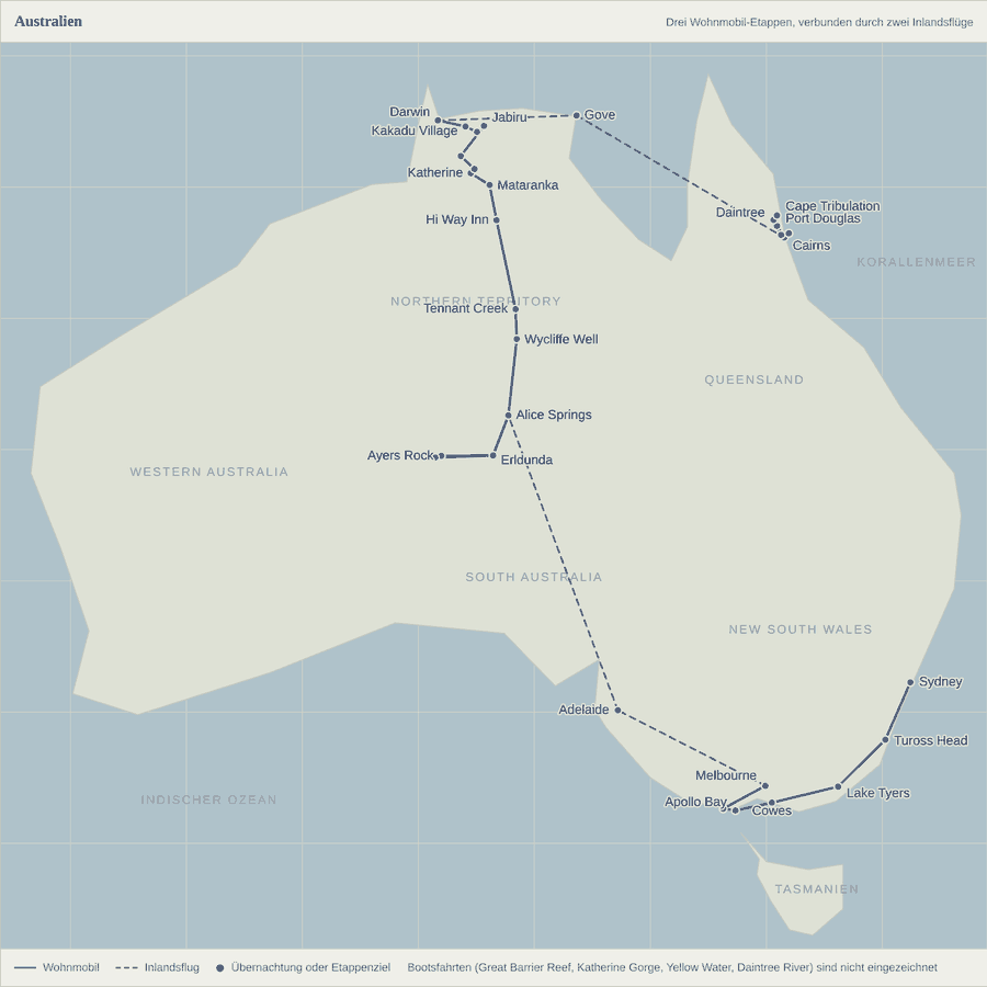 Karte Australien-Route 1996